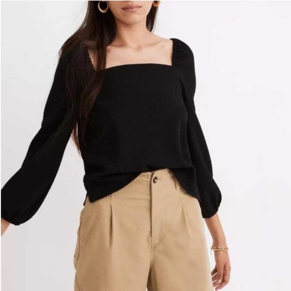 Madewell Black Crepe Long Sleeve Top